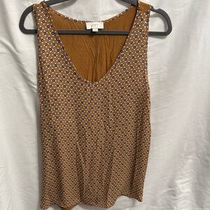 LOFT Camel Tank Top with Elegant Cranberry and Cream floral Design